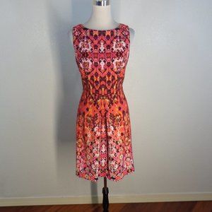 London Times Womens Dress 12 Pink Peach Floral Fit & Flare Single Pleat